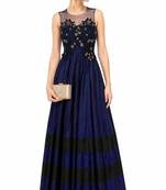 Blue silk thread and sequins embroidery anarkali salwar kameez