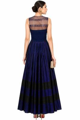 Blue silk thread and sequins embroidery anarkali salwar kameez 2