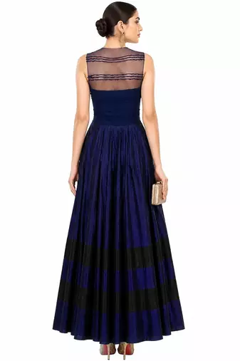 Blue silk thread and sequins embroidery anarkali salwar kameez