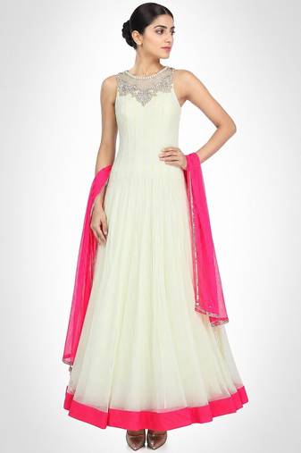 White net hand emboridery anarkali salwar kameez