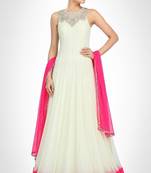 White net hand emboridery anarkali salwar kameez