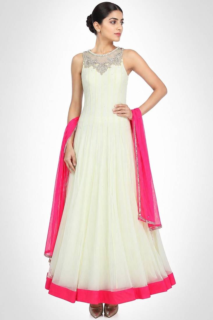 White net hand emboridery anarkali salwar kameez