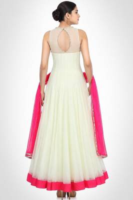 White net hand emboridery anarkali salwar kameez 2