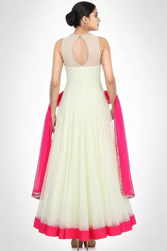 White net hand emboridery anarkali salwar kameez