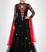 Black net thread and sequins embroidery anarkali salwar kameez
