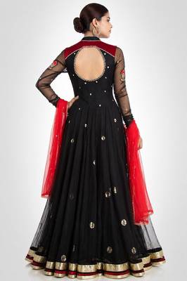 Black net thread and sequins embroidery anarkali salwar kameez 2
