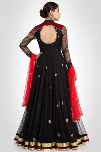 Black net thread and sequins embroidery anarkali salwar kameez