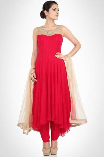 Red georgette zari work anarkali salwar kameez
