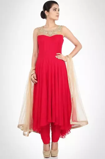 Red georgette zari work anarkali salwar kameez