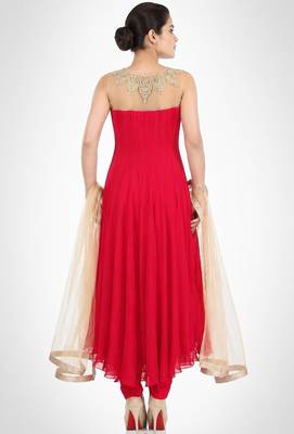 Red georgette zari work anarkali salwar kameez 2