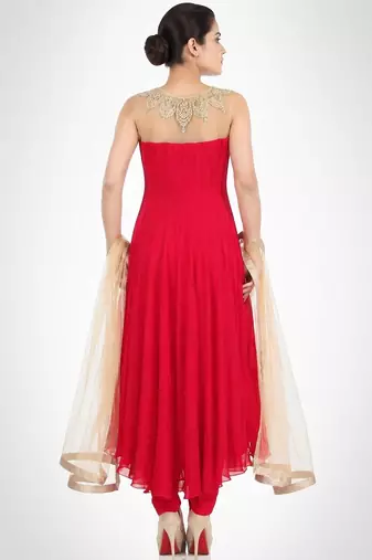 Red georgette zari work anarkali salwar kameez