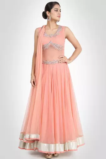 Pink net zari work anarkali salwar kameez