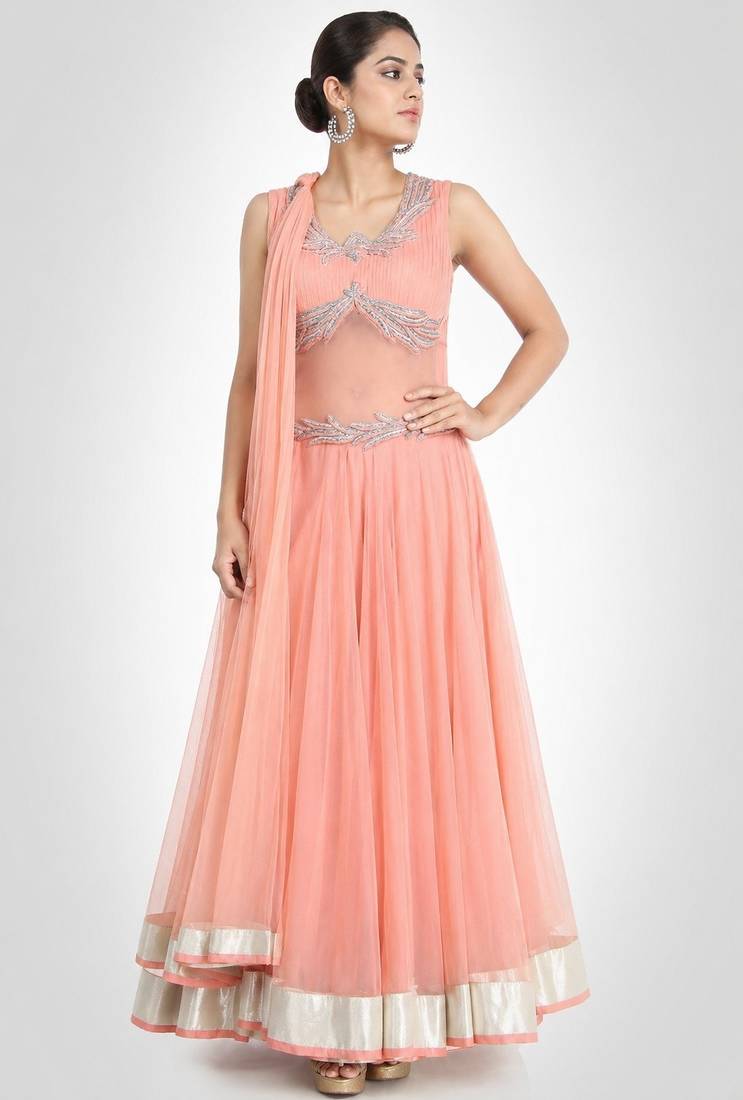 Pink net zari work anarkali salwar kameez