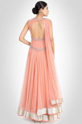 Pink net zari work anarkali salwar kameez 2