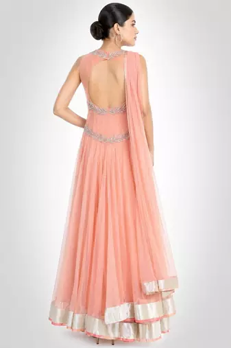 Pink net zari work anarkali salwar kameez