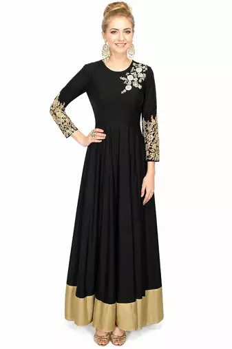 Black silk hand emboridery anarkali salwar kameez