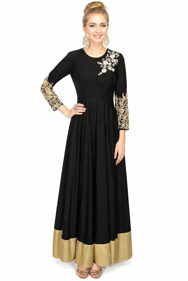Black silk hand emboridery anarkali salwar kameez