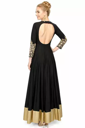 Black silk hand emboridery anarkali salwar kameez