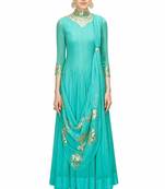 Blue georgette zari and glass work anarkali salwar kameez