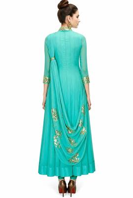 Blue georgette zari and glass work anarkali salwar kameez 2