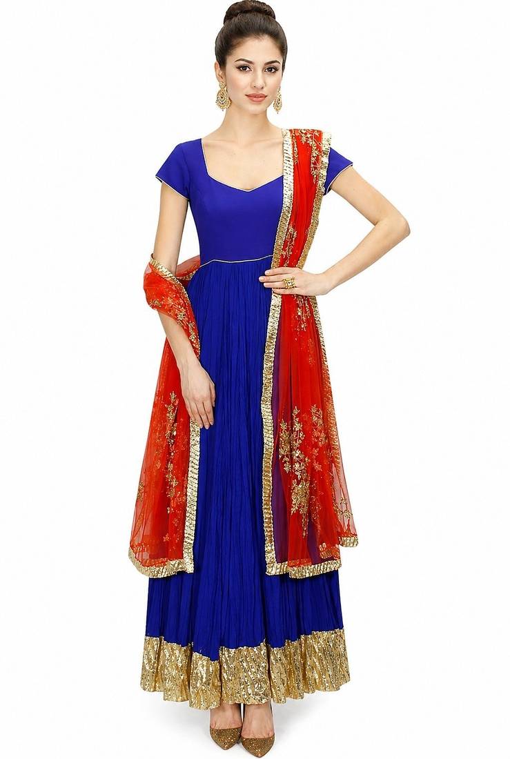 Blue georgette zari work anarkali salwar kameez