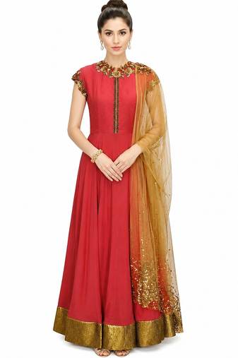 Rust orange georgette sequins & zari embroidery anarkali salwar kameez