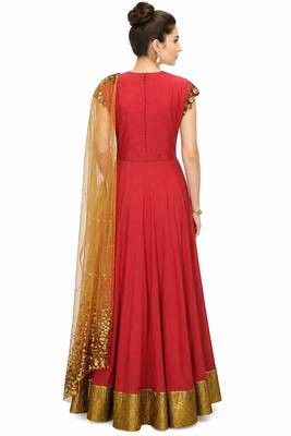 Rust orange georgette sequins & zari embroidery anarkali salwar kameez 2