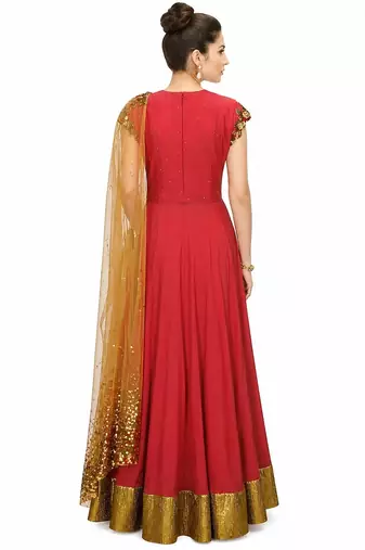 Rust orange georgette sequins & zari embroidery anarkali salwar kameez