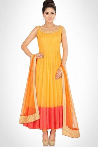 Orange net beads embroidery anarkali salwar kameez