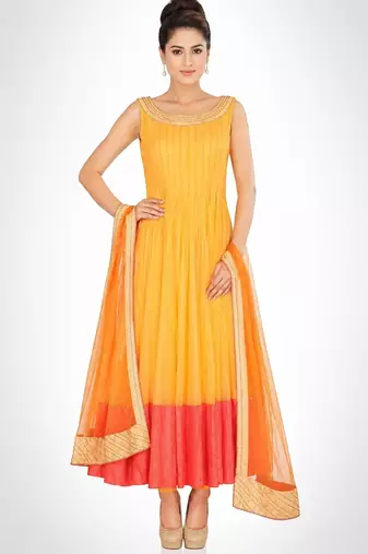 Orange net beads embroidery anarkali salwar kameez