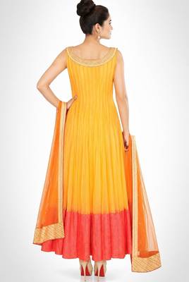 Orange net beads embroidery anarkali salwar kameez 2