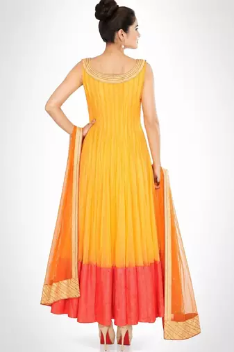 Orange net beads embroidery anarkali salwar kameez