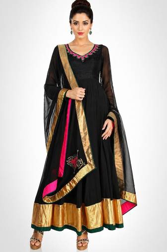 Black georgette thread and zari work anarkali salwar kameez
