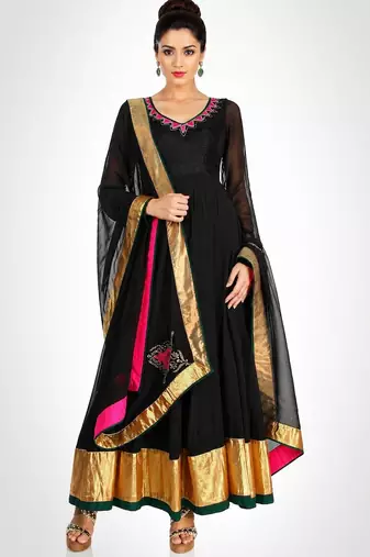 Black georgette thread and zari work anarkali salwar kameez