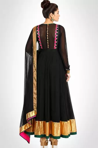 Black georgette thread and zari work anarkali salwar kameez