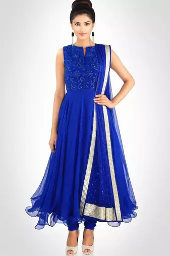 Blue net thread embroidery anarkali salwar kameez