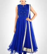 Blue net thread embroidery anarkali salwar kameez