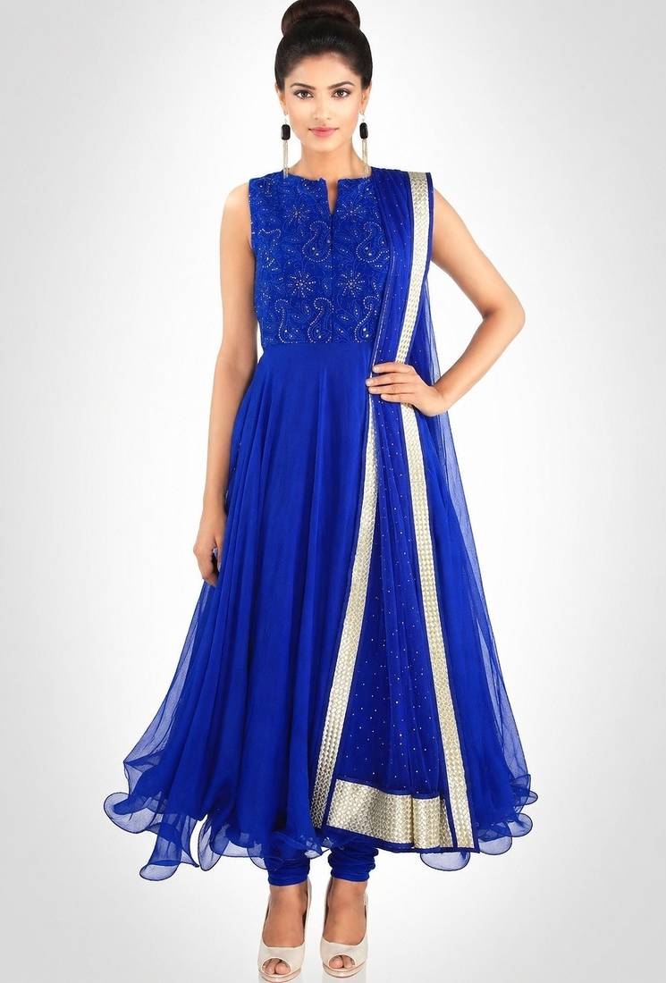 Blue net thread embroidery anarkali salwar kameez