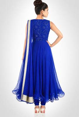 Blue net thread embroidery anarkali salwar kameez 2