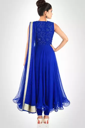 Blue net thread embroidery anarkali salwar kameez