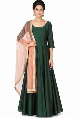 Green silk solid anarkali salwar kameez 1