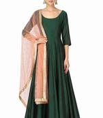 Green silk solid anarkali salwar kameez