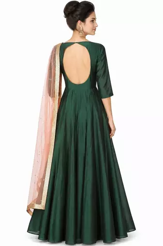 Green silk solid anarkali salwar kameez