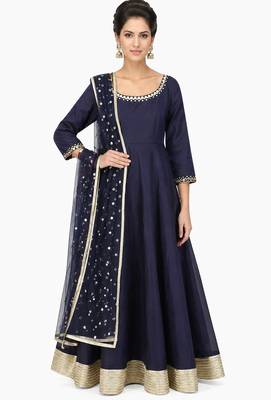 Navy blue silk zari and glass work anarkali salwar kameez 1