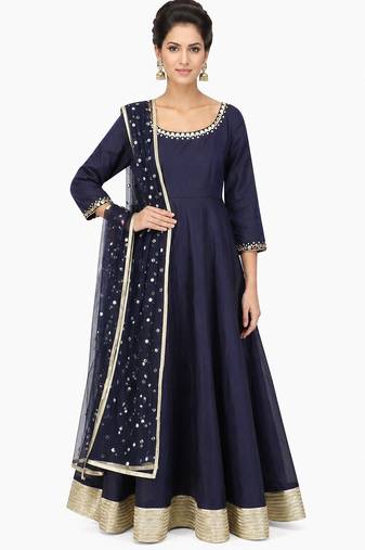 Navy blue silk zari and glass work anarkali salwar kameez