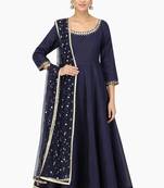 Navy blue silk zari and glass work anarkali salwar kameez