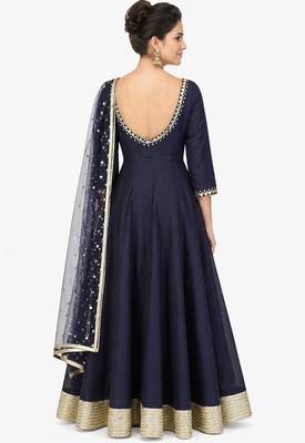 Navy blue silk zari and glass work anarkali salwar kameez 2