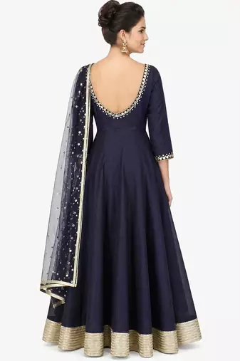 Navy blue silk zari and glass work anarkali salwar kameez