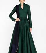 Bottel green silk thread and sequins embroidery anarkali salwar kameez