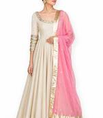 Cream silk sequins & zari embroidery anarkali salwar kameez